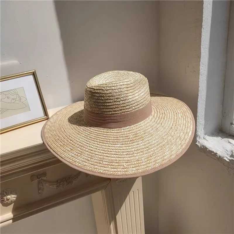 Summer straw hat with wide brim straw hat with straw bow edging for seaside travel sun hat sbreros para el sol X250329