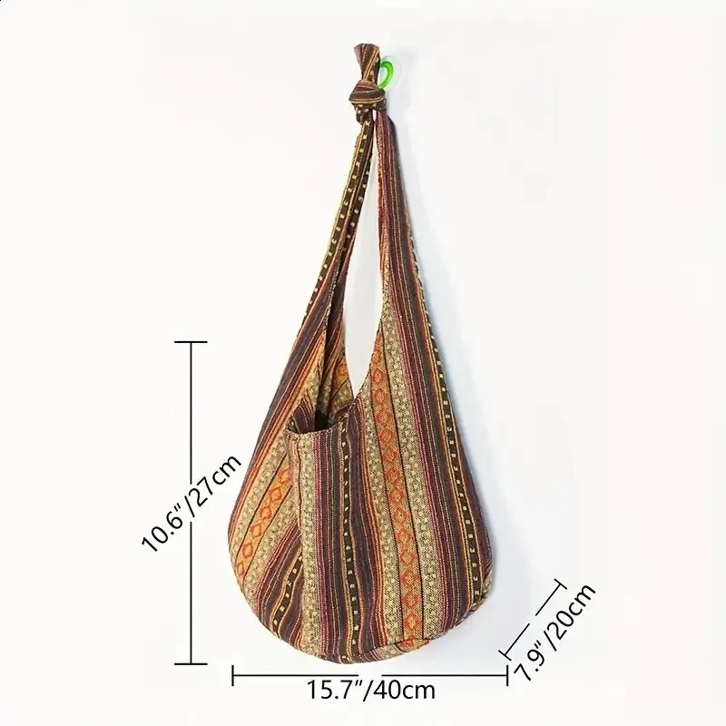 Fashion Bohemian Canvas Shoulder Crossbody Bag Womens Large Capacity Versatile Ethnic Style Shopper Tote Bag 250407