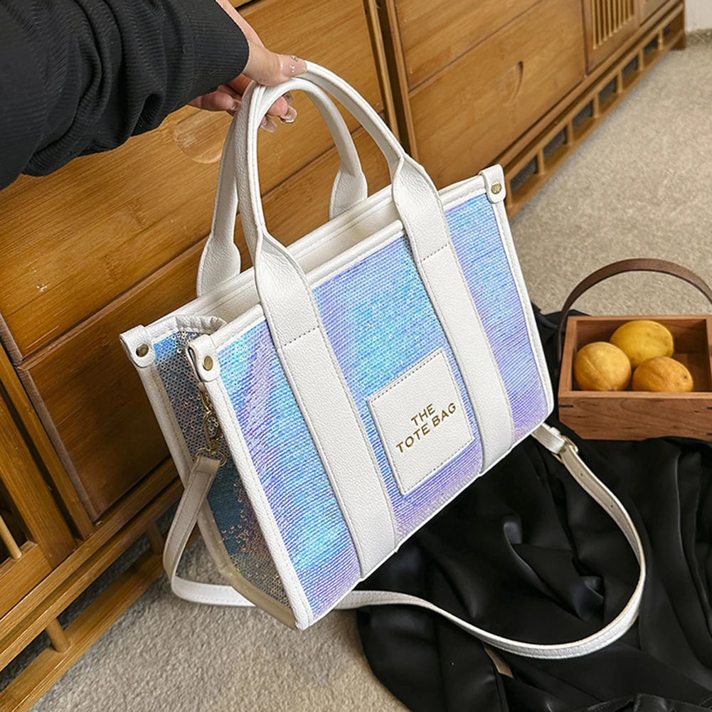 Womens shoulder bag PU leather sequin womens handbag casual fashion shiny portable adjustable shoulder strap messenger bag 250326