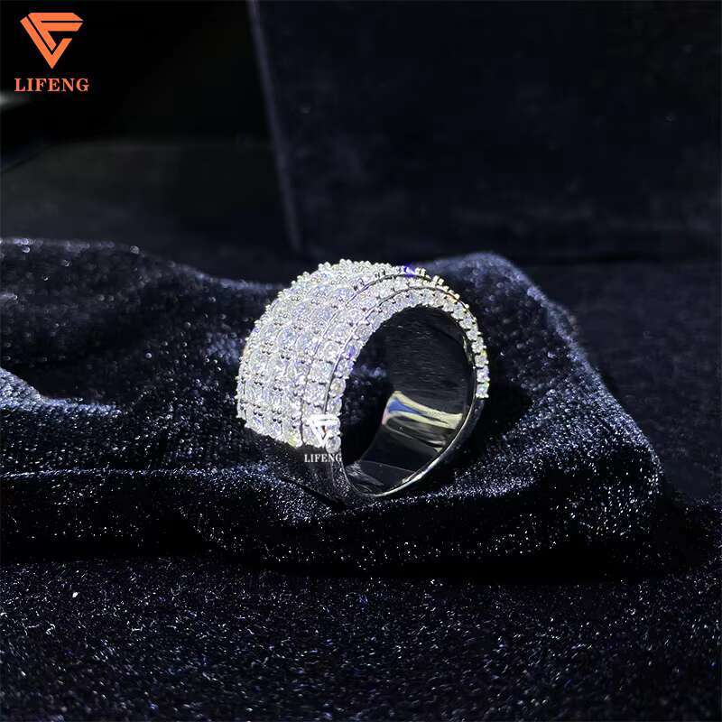 Luxury 5-Row Moissanite Ring 10k Solid Gold With 925 Silver Hip Hop Band Fashion Jewelry for Men-Passes Diamond Test Gift
