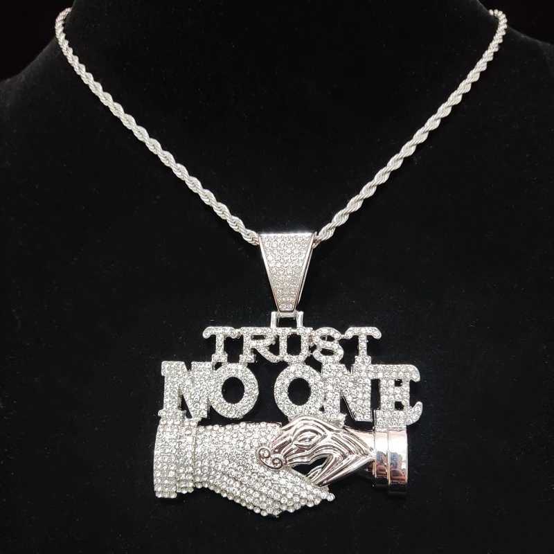 Womens Hip Hop Trust Pendant Free Necklace with 13mm Cuban Chain Hip Hop Ice Pendant Necklace Fashionable Punk Jewelry Gift Y250329