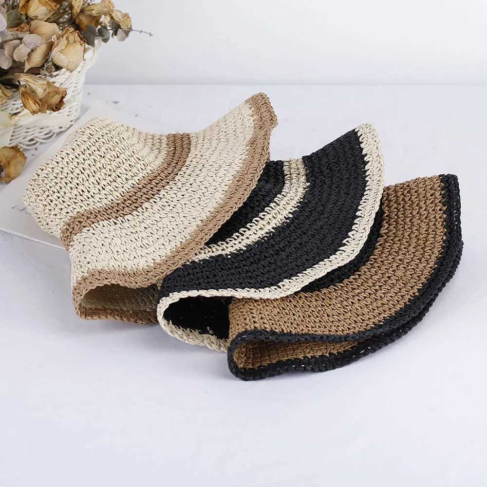 2025 Girl New fashion Style bucket hat Mticolor Foldable Sun stripe Hat For Beach Travel And Vacation handmade straw hat X250329