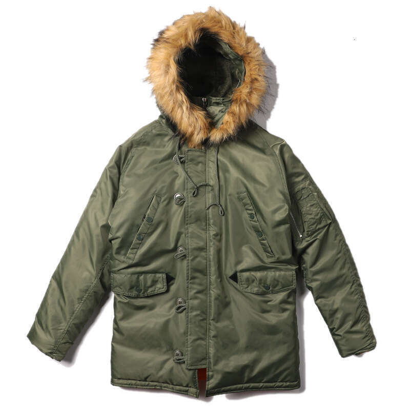Norman Long American Military Equipment N3b Pilot Cotton Men's Winter Coat Hooded Thick Medium Long Style Trendy