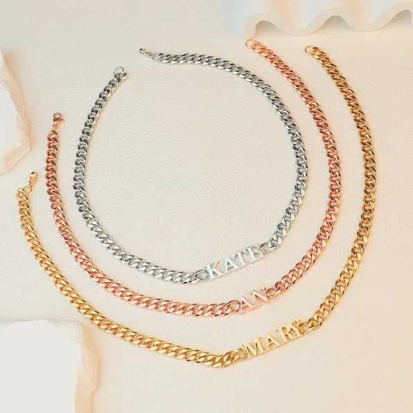 Customized stainless steel name necklace suitable for women men fashionable Cuban chains artistic letter pendants jewelry pendants direct shipping Y25