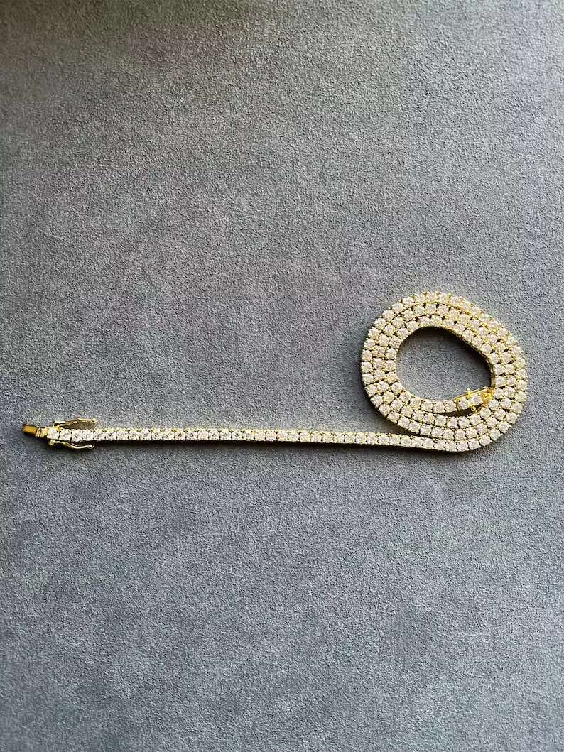 Hot Sale 3MM Moissanite Tennis Necklace 925 Silver Yellow Gold VVS Moissanite Diamond Necklace Passes Diamond Tester