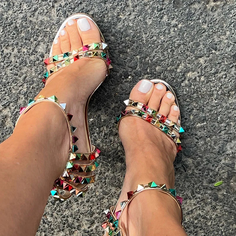 Summer Women 11cm High Heels Rivets Studded Sandals Lady Sandles Stiletto Gladiator Pumps Stripper Fetish Open Toe Shoes 250328