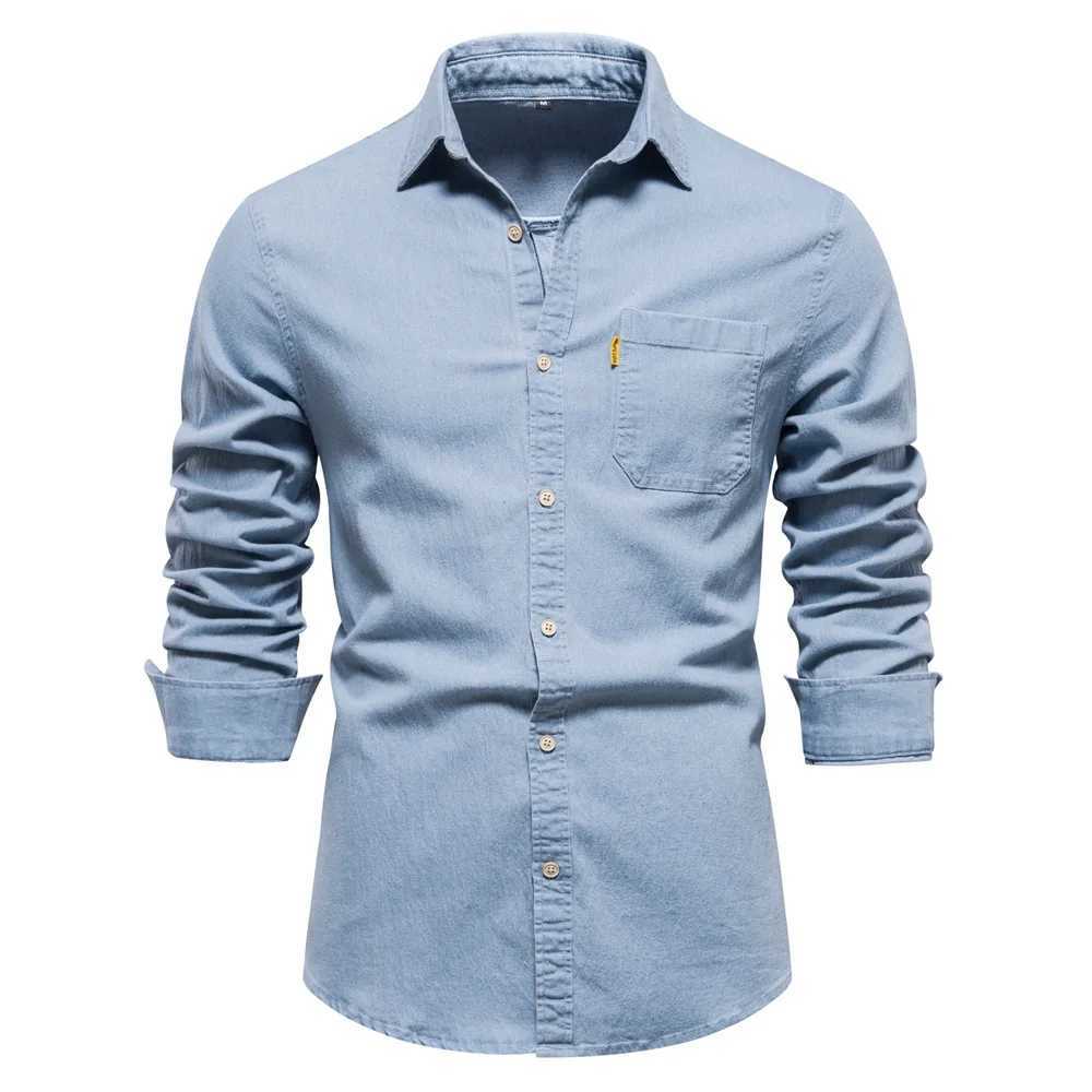 New autumn cotton denim mens long sleeved solid color casual slim fit shirt mens designer clothing mens denim shirt X250329