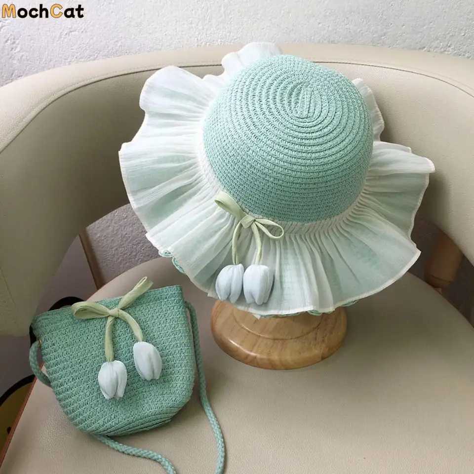 with Same Style Crossbody Bag Tip Straw Sun Hat Shading Hat Korean Style Girls Bucket Hat Anti-UV Sun Hat Fisherman Cap X2503298