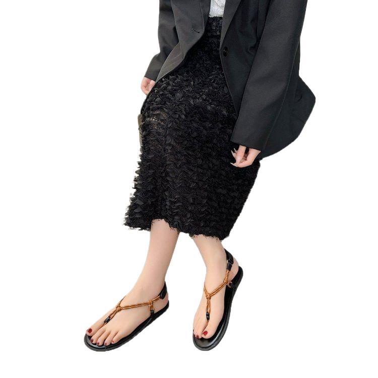 designer shoes 2025 new Niche flat French toe-ring sandals fairy shoes spring, black retro match with skirts Roman shoes