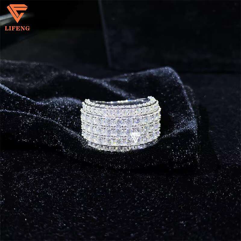 Luxury 5-Row Moissanite Ring 10k Solid Gold With 925 Silver Hip Hop Band Fashion Jewelry for Men-Passes Diamond Test Gift