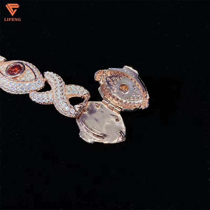 New Design 13mm Rose Gold Plated Hip Hop Jewelry Iced Out Men Moissanite Diamond Evil Eyes Infinity Cuban Bracelet