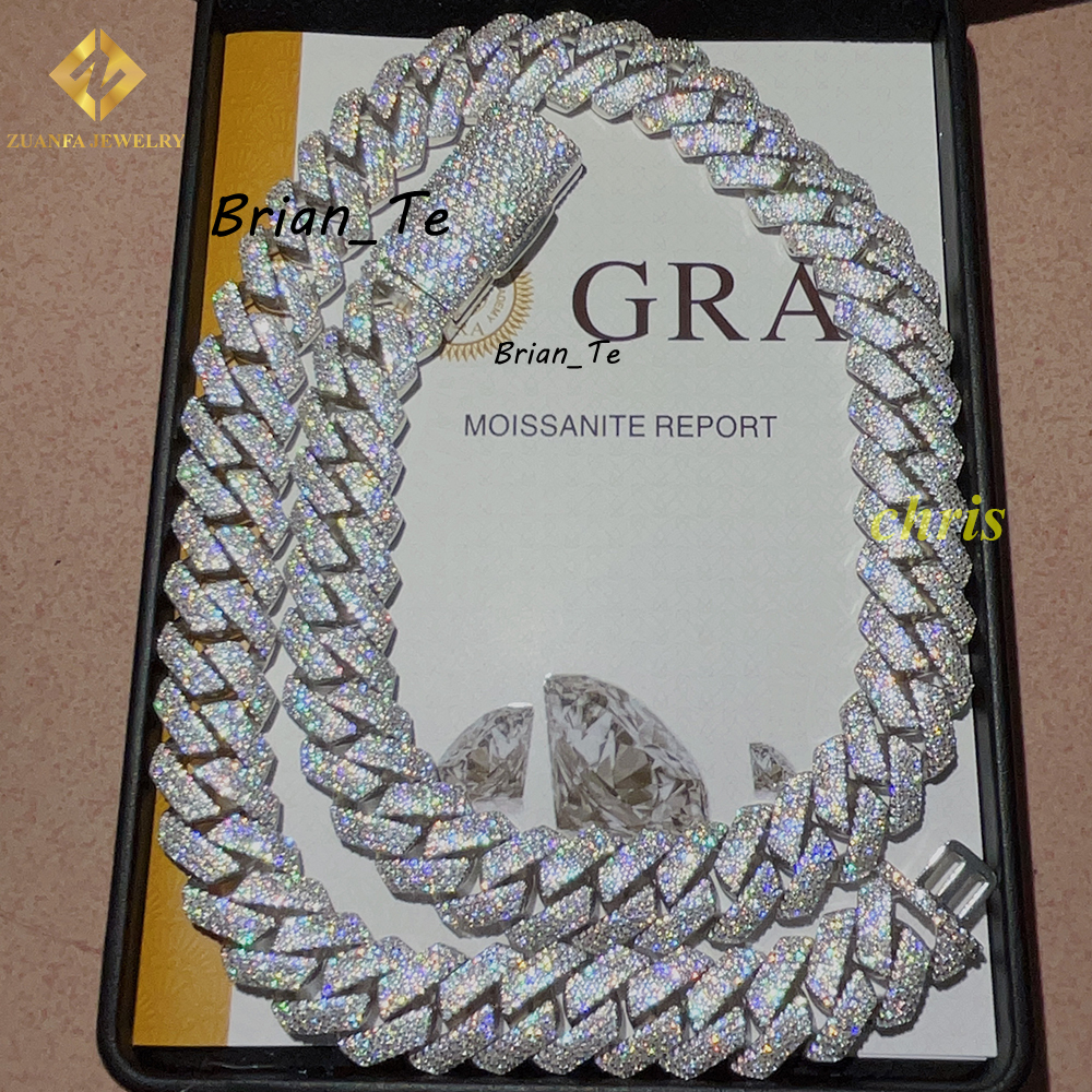 Fast Delivery 15mm 4 Rows Stone VVS Moissanite Iced Out Diamond 925 Cuban Link Chain