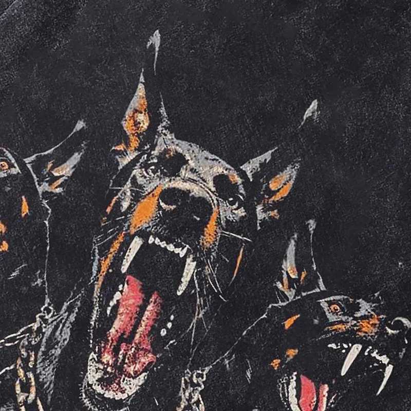 Summer Mens Washed Tshirts Hip Hop Doberman Dog Graphic Print Punk Gothic T-Shirt Streetwear Harajuku Vintage Cotton Tops Tees X250329