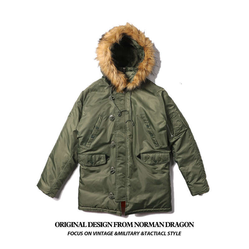 Norman Long American Military Equipment N3b Pilot Cotton Men's Winter Coat Hooded Thick Medium Long Style Trendy