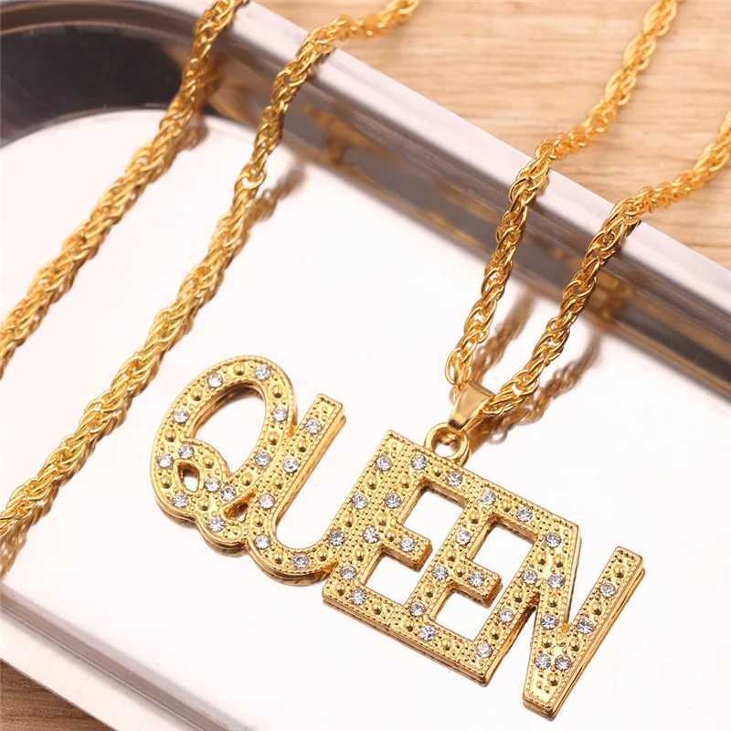 Mens Hip Hop Full Rhinestone King Pendant Necklace Sparkling Ice Out Cuban Chain Hip Hop Necklace Mens Jewelry Gift Y250329