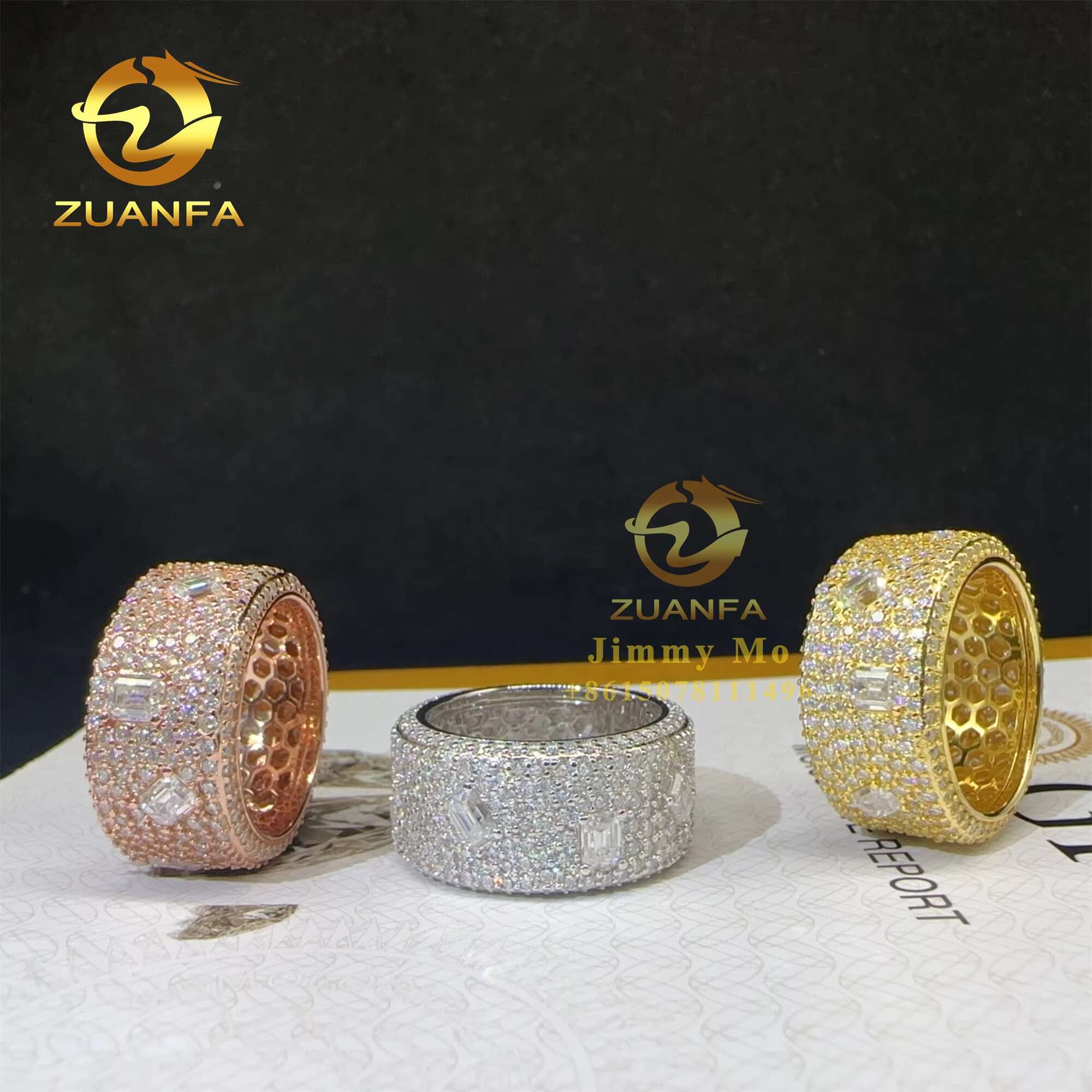 Fashion Rapper Jewelry Buss Down Pass Diamond Tester 925 Sterling Silver Fully Iced Out VVS Moissanite Diamond Eternity Ring Men