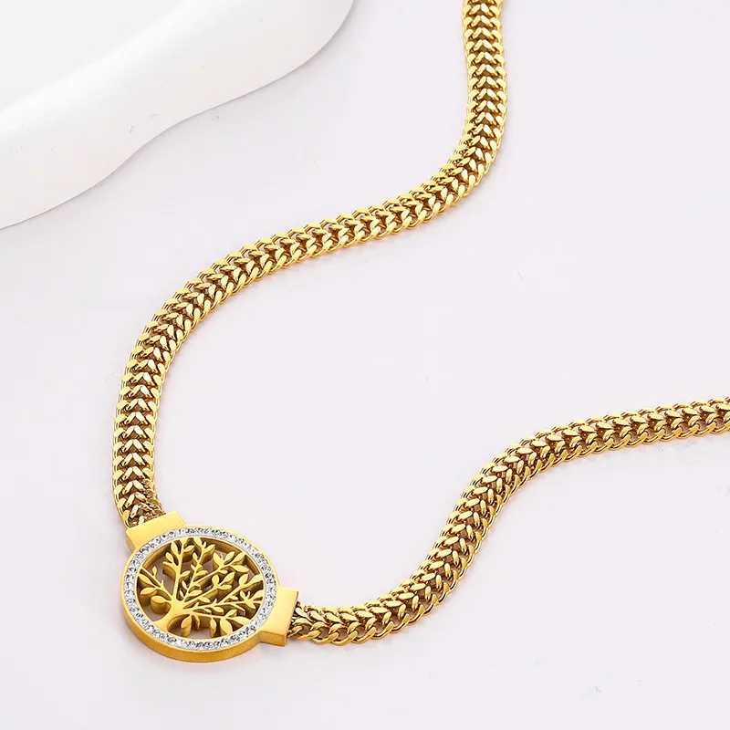 316L stainless steel thick chain with miniature inlaid zircon life tree pendant hip-hop womens necklace Y250329
