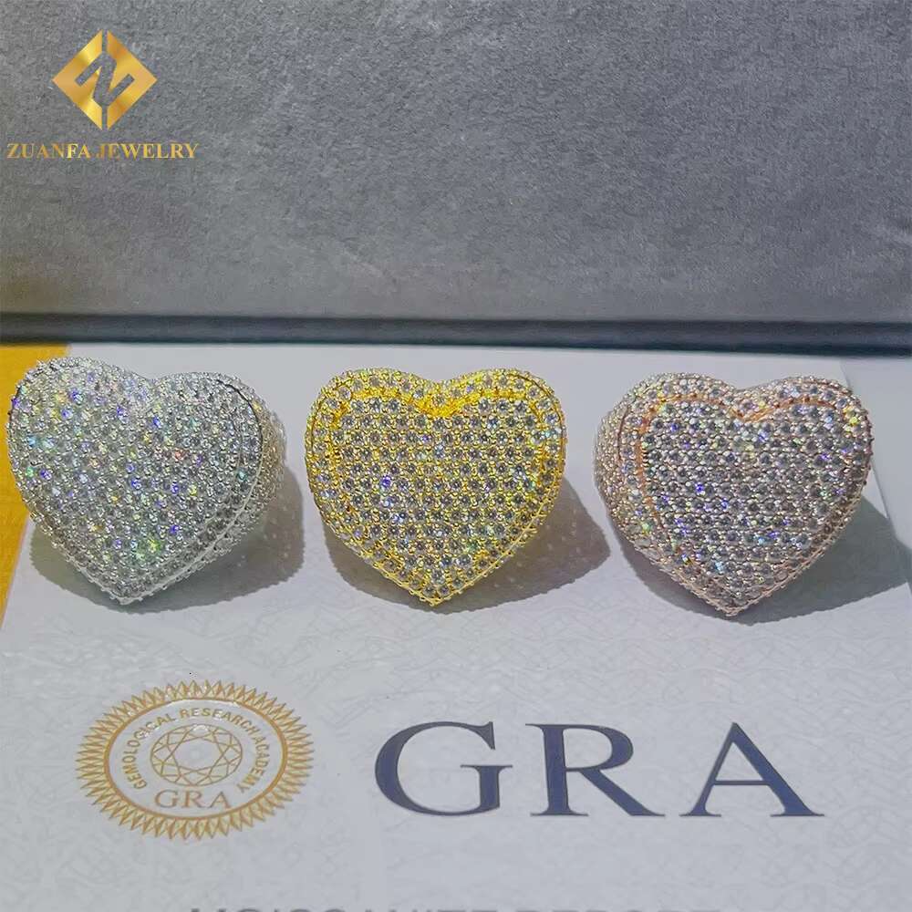 Hip Hop Ring Hot Sale 925 Sterling Silver Heart Iced Out Moissanite Diamond Ring