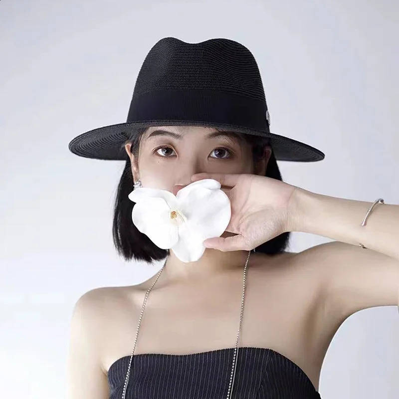 Natural Panama Soft Shaped Straw Hat Summer Women/Men Wide Brim Beach Sun Cap UV Protection Fedora Birthday Gift 250328