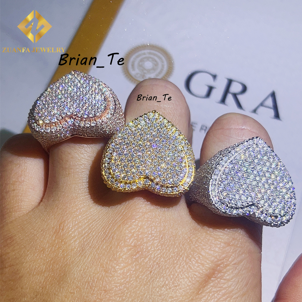 Hip Hop Ring Hot Sale 925 Sterling Silver Heart Iced Out Moissanite Diamond Ring