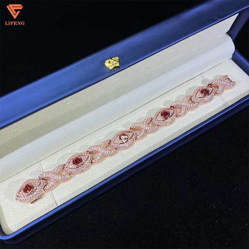 New Design 13mm Rose Gold Plated Hip Hop Jewelry Iced Out Men Moissanite Diamond Evil Eyes Infinity Cuban Bracelet