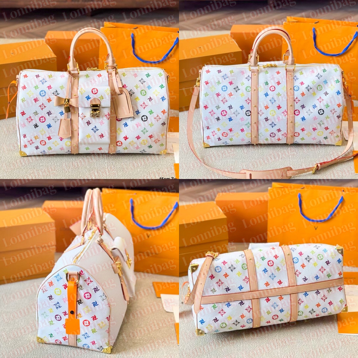 Womens Mens Designer Duffle Bag Large Travel Bag Takashi Murakami High Quality Black Colorful Flower Carry on Duffel Bag Handle Luggage Crossbody Tote Weekend Bags