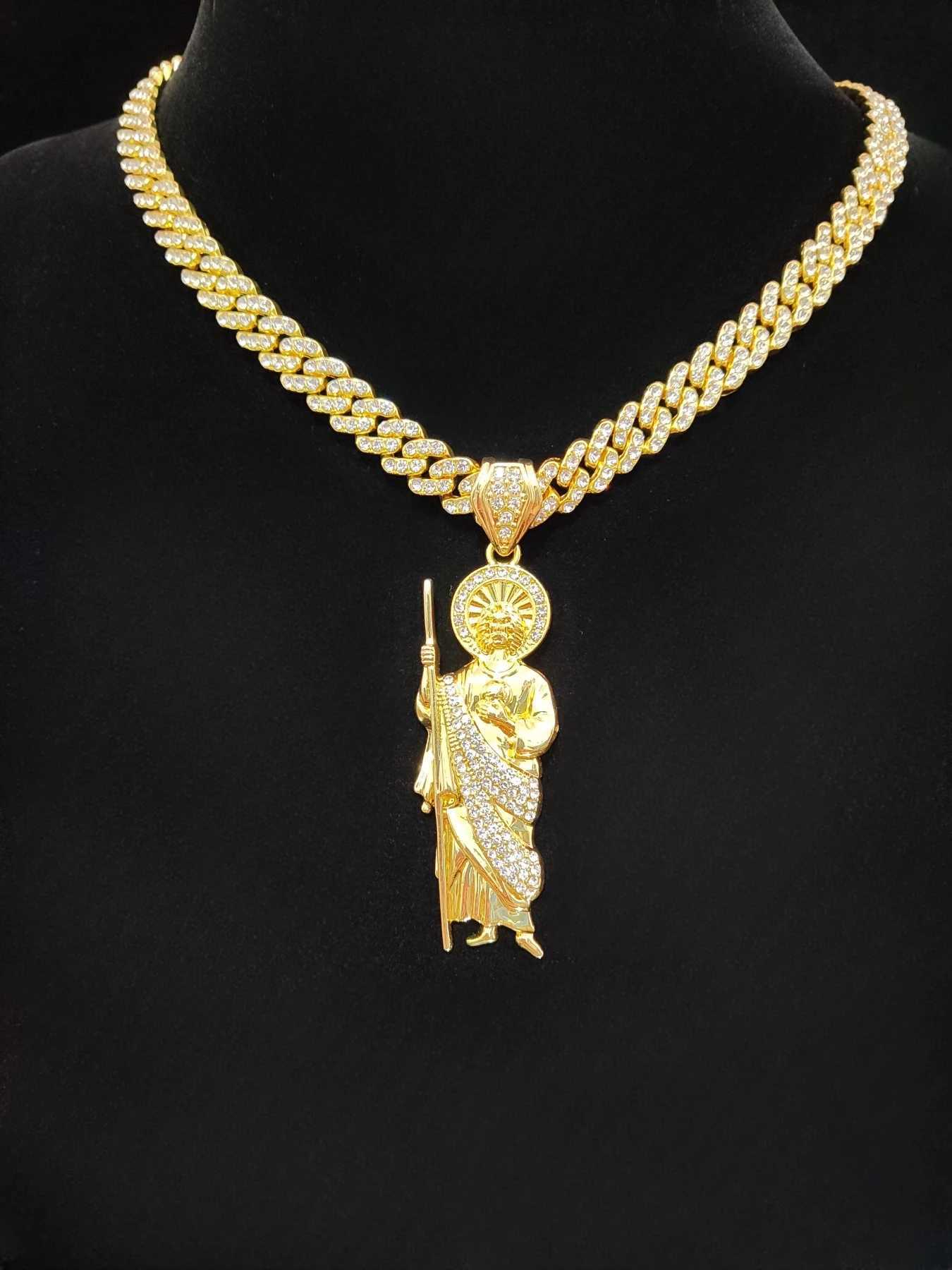 2024 New Hip Hop St. Jude Pendant Necklace Mens Womens Chain Ice Sparkling Necklace Hip Hop Jewelry Fashion Gift Y250329