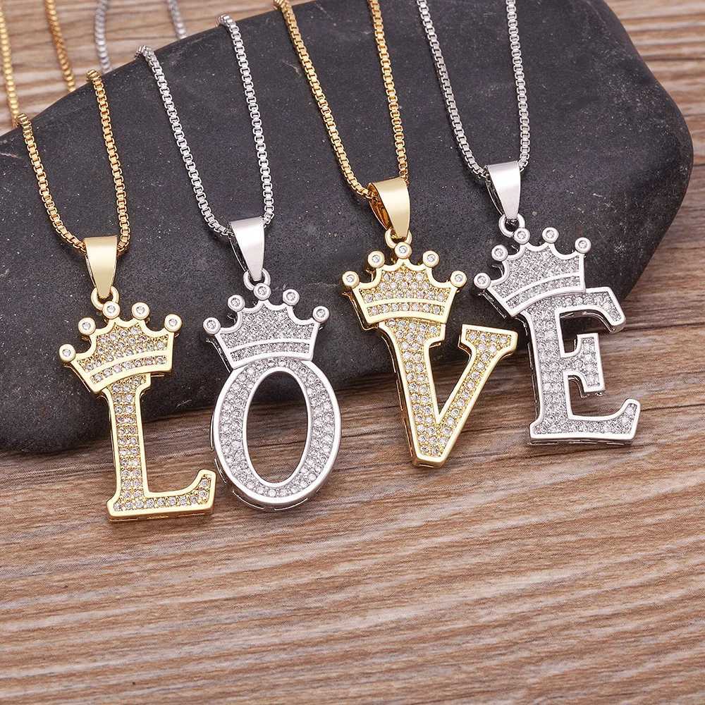 Fashion Luxury A-Z Crown Letter Pendant Chain Necklace Punk Style Lucky Beginner Name Jewelry Best Party Wedding Birthday Gift Y250329