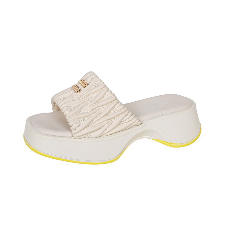 designer shoes 2025 new Women's pleated cloud slippers, casual and fashionable square-toed wedge heel slippers for summer slip-on lazy slippers f