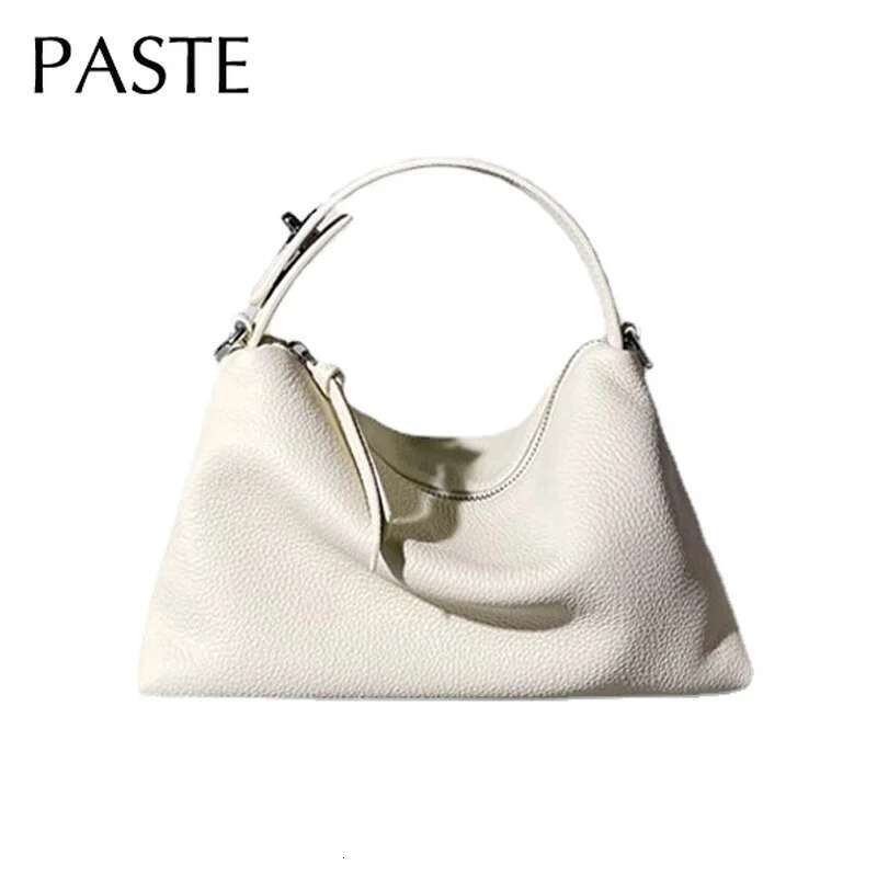 New Casual Large Capacity Soft Tote First Layer Cow Leather Women's Shoulder Bag Green Cowskin Half Moon Armpit Handbag
