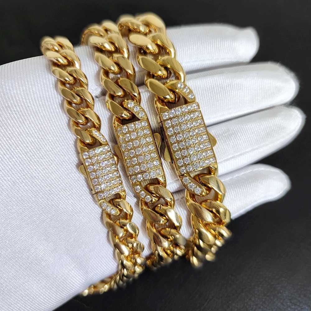 Hip Hop Jewelry 8MM Miami Cuban Chain with Diamond Buckle 18k Gold Plated Stainless Steel Cuban Chain Necklace Y250329