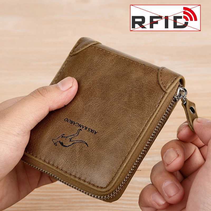 Leather mens wallet luxury mens wallet mens zipper card holder with coin pocket Rfid wallet mens wallet giftXJ250329