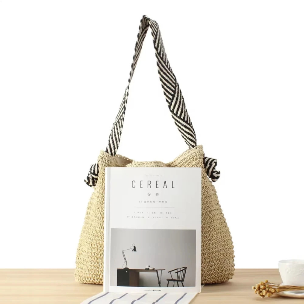 Korean ins Navy Wind Hundred Uses Paper Rope Woven Bag Knot Cell Phone Coin Documents Shoulder Bags Minority Beach Bags 250325