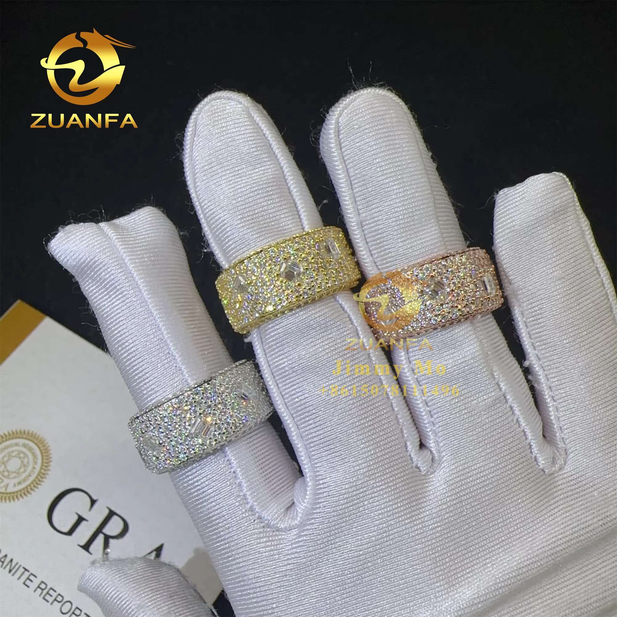 Fashion Rapper Jewelry Buss Down Pass Diamond Tester 925 Sterling Silver Fully Iced Out VVS Moissanite Diamond Eternity Ring Men