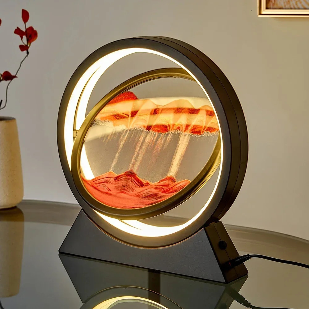 LED Moving Sand Art Table Lamp Quicksand Night Light 3D Sandscape Hourglass Bedside Lamps Flowing Sand Painting Home Decor Gifts 250328