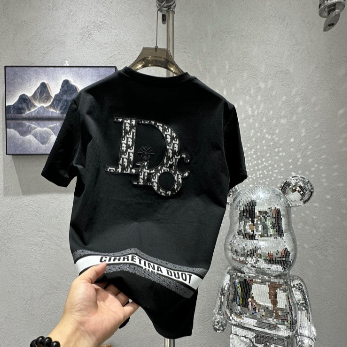 2025 new men's short sleeve letter printing couple fashion trend round neck short sleeve breathable loose all match half sleeve gentle