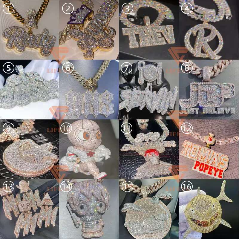 Fine Jewelry Custom Pendant Iced Out VVS Moissanite Diamond Pendant Hip Hop Gold Plated 925 Sterling Silver Letter Pendant Men