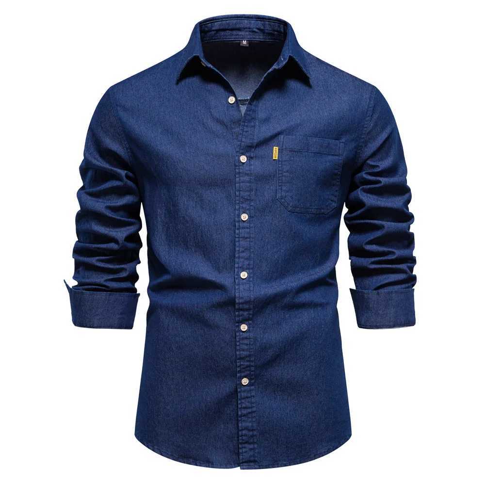 New autumn cotton denim mens long sleeved solid color casual slim fit shirt mens designer clothing mens denim shirt X250329