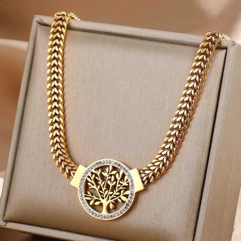 316L stainless steel thick chain with miniature inlaid zircon life tree pendant hip-hop womens necklace Y250329