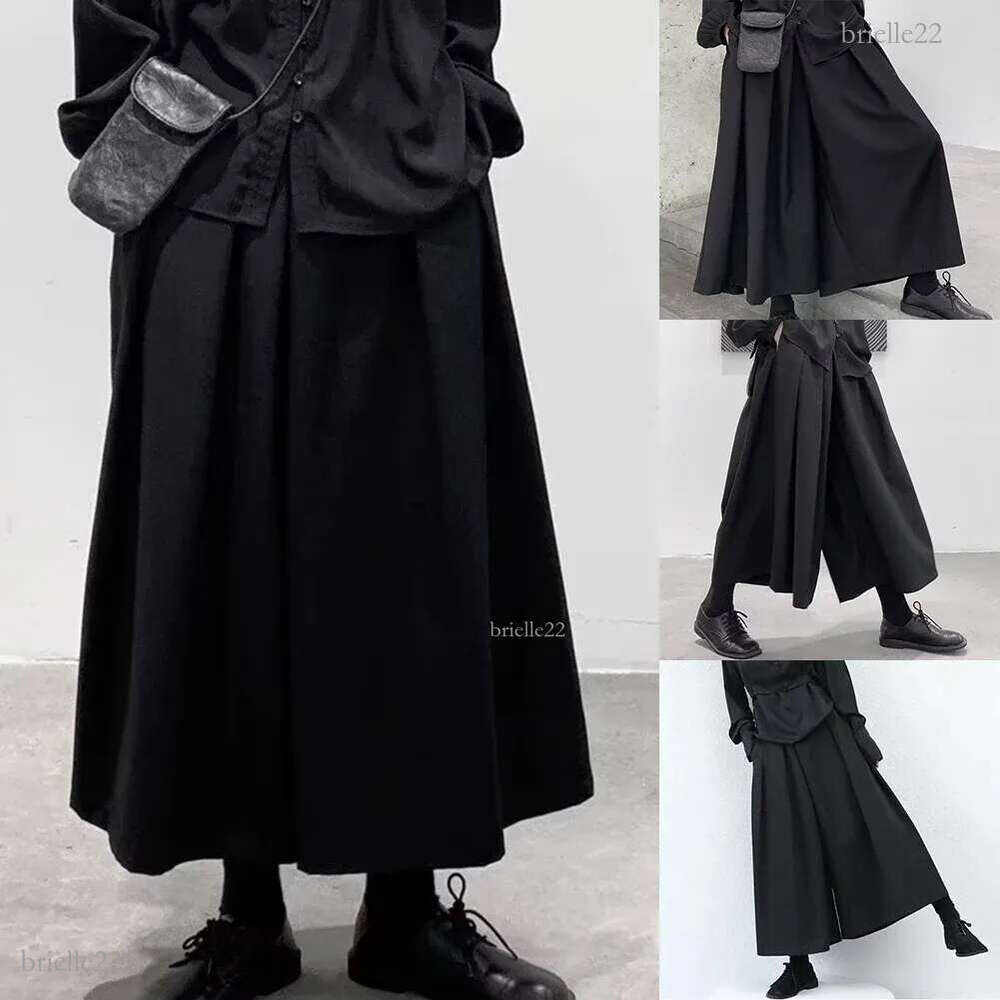 Men/male Gothic Dark Style Loose Cropped Hakama Wide Leg Design Sense Samurai Pants Casual Solid