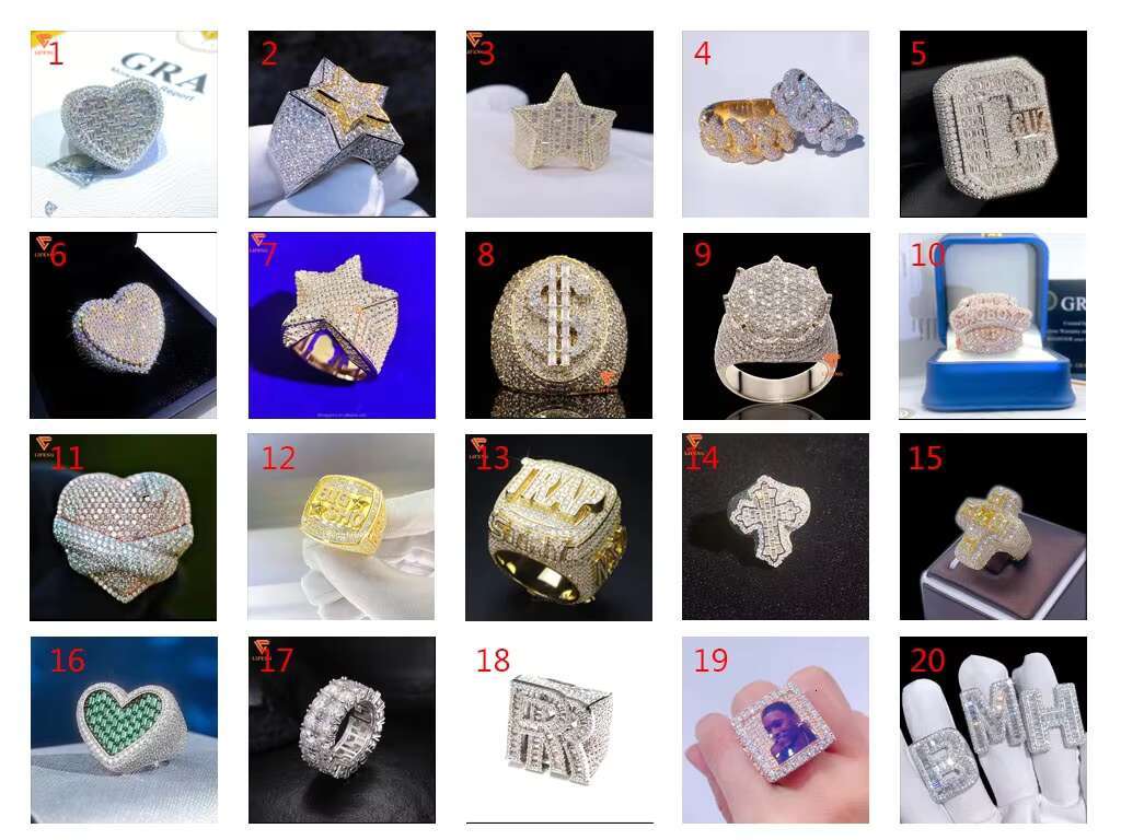 Luxury Jewelry Trendy Ring 925 Sterling Silver Iced Out VVS Moissanite Diamond Engagement Ring Custom HipHop Letter Ring for Men