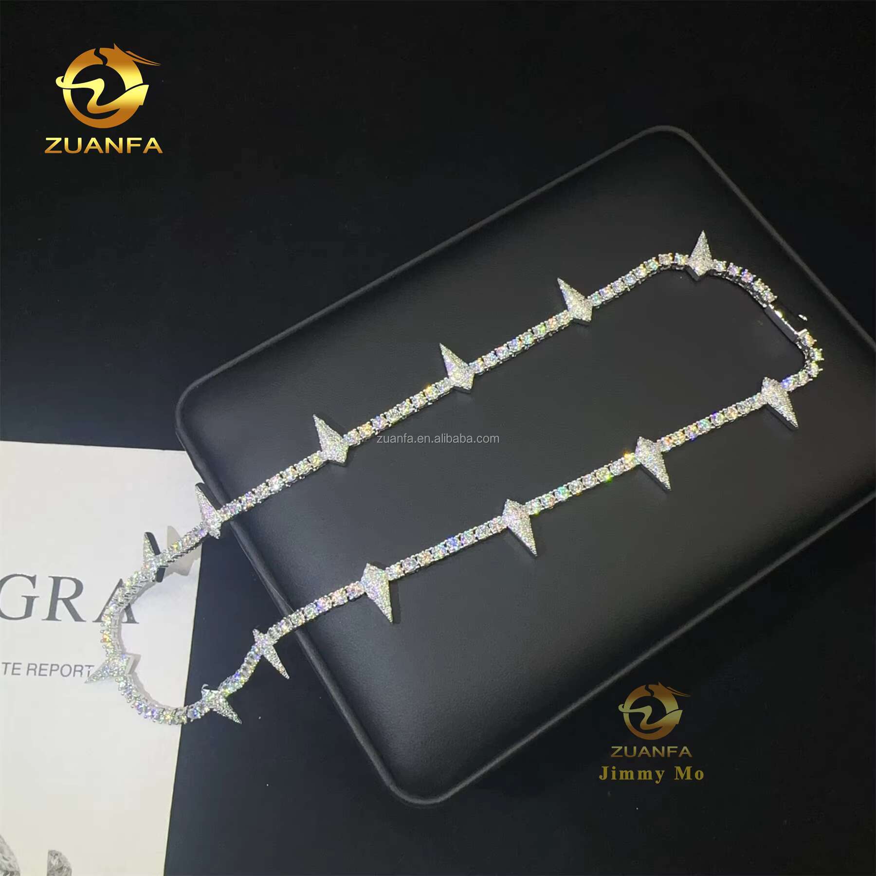 New Design 3mm 925 Silver Hip Hop Iced Out GRA Certificate Moissanite Diamond Cluster Thorn Shape Tennis Chain Man Gift