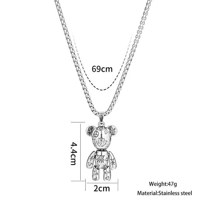 Fashion Event Violent Bear Pendant Titanium Steel Necklace Mens Hip Hop Couple Sweater Chain Punk Jewelry Accessories Y250329