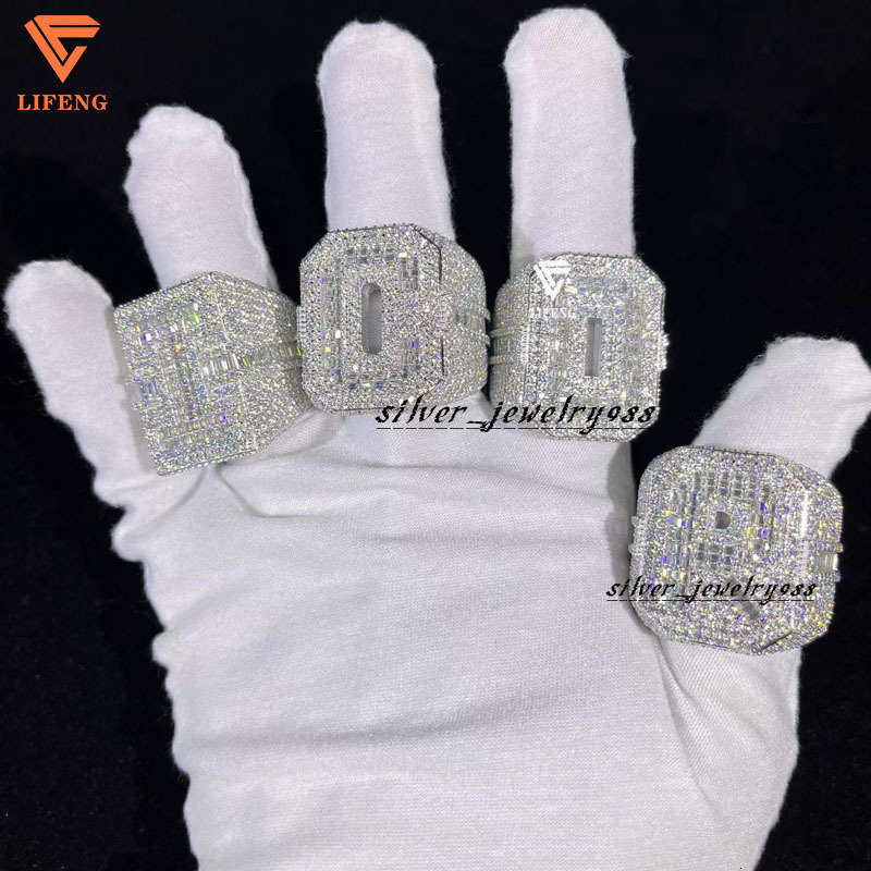 Luxury Jewelry Trendy Ring 925 Sterling Silver Iced Out VVS Moissanite Diamond Engagement Ring Custom HipHop Letter Ring for Men