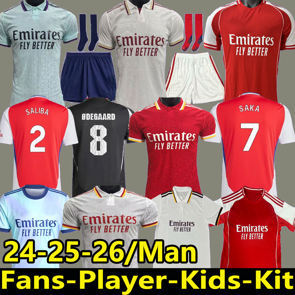 25 26 SAKA soccer jerseys ODEGAARD G. JESUS RICE HAVERTZ RICE Fans Player 2025 2026 Gunners MARTINELLI Calafiori NKETIAH ZINCHENKO SALIBA football shirt Men Kids kit