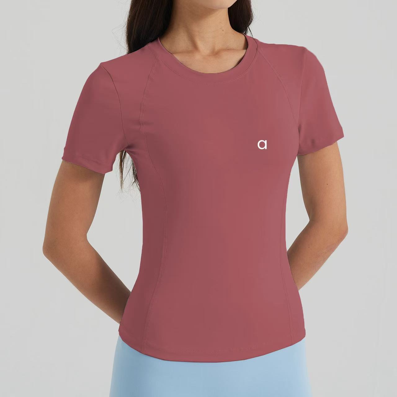 Women Yoga T shirt Cew Neck Fintness Short Sleeve Skinfriendly Workout Breathble Blackless Quick Dry Top Female BFT024