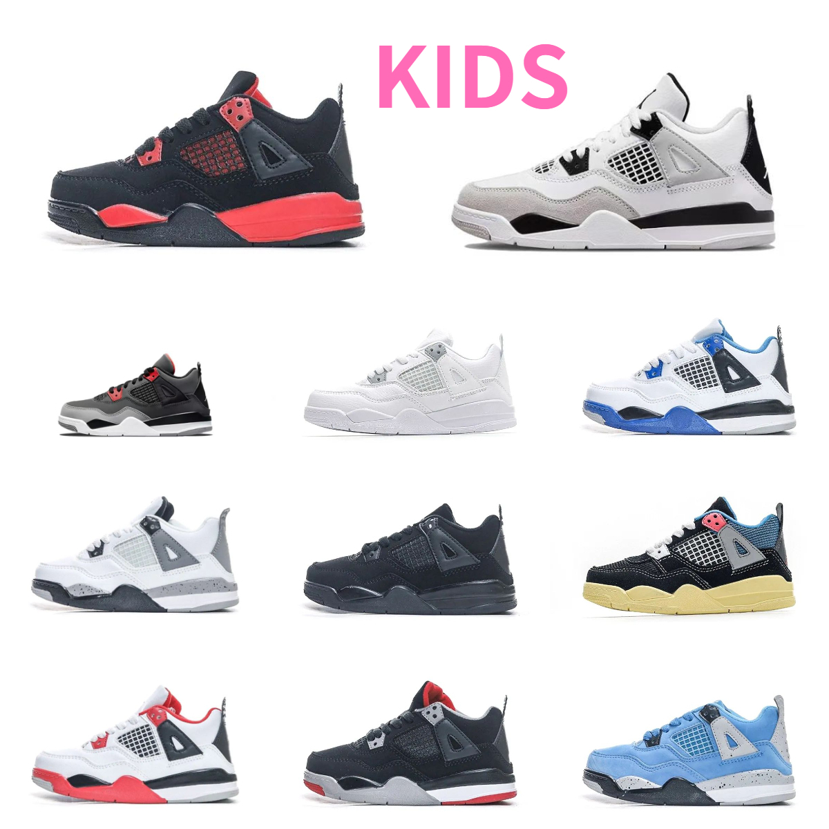 Trainer Kids Baby 4 J4 Sports Basketball Shoes Military Black Fire Red 4S Black Cat White Cement Infant Boy Girl Tennis Baby Red Thunder Infrared Outdoor Sneakers V8