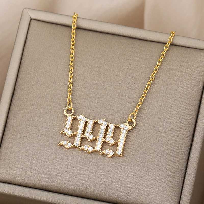 Mens Angel Digital Necklace 111 222 333 Stainless Steel Chain Zircon Pendant Necklace Birthday Jewelry Gift Y250329