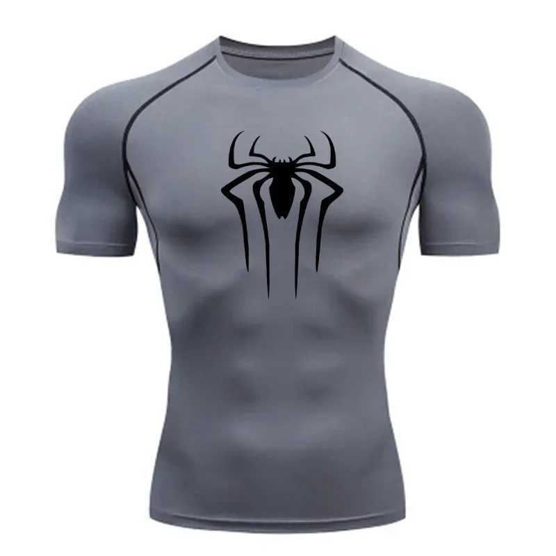 New compression shirt mens spider print fitness running T-shirt Rashgaard top quick drying short sleeved mens T-shirt W250329