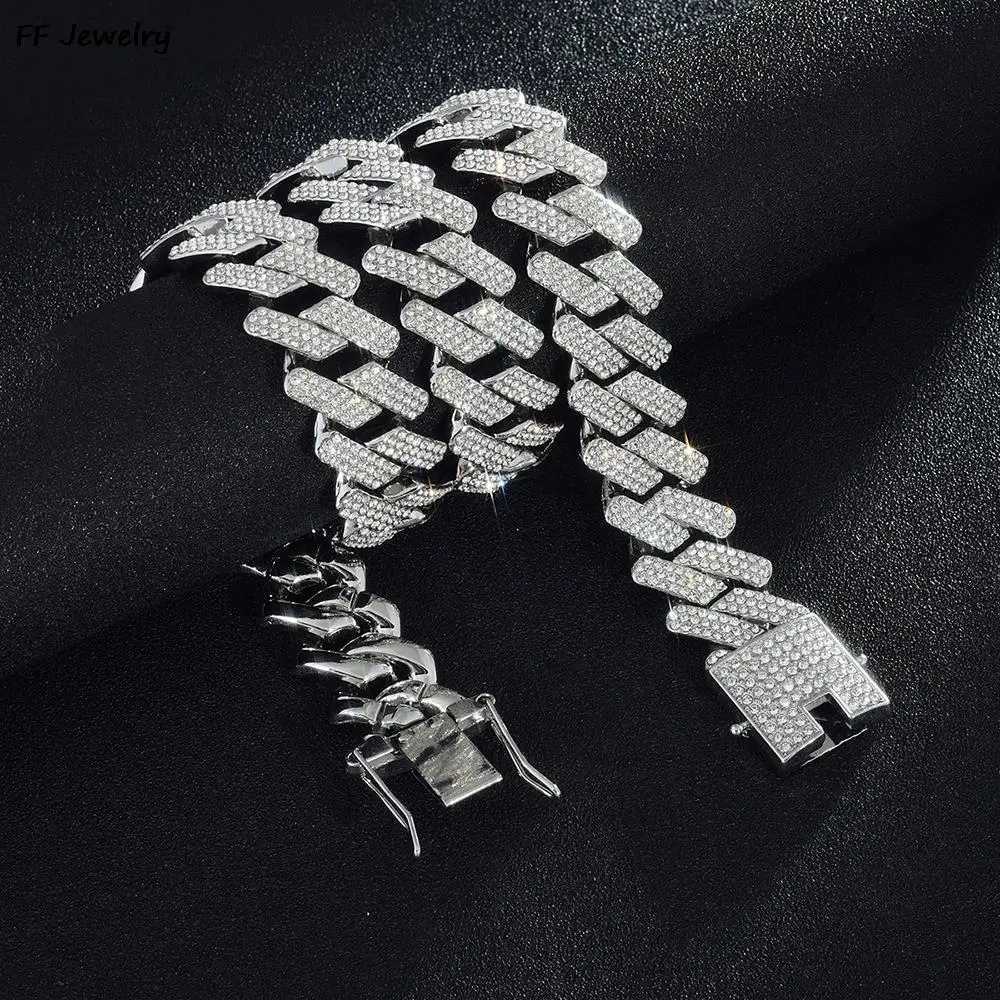 20mm Cuban Chain Mens Ice Out Necklace Cross Set Cubic Zirconia Big Hip Hop Jewelry Y250329